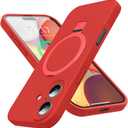 Designed for iPhone 17 Case with Magnetic Invisible Stand, [Compatible with Mag-Safe][Full Camera Protection]Liquid Silicone Shockproof Phone Case Cover with Anti-Scratch Microfiber Lining, Red