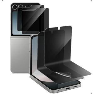 [2+2 Pack Privacy Screen Protector for Samsung Galaxy Z Flip 6, 2X Inner Soft Black TPU Foldable Film, 2X Tempered Glass Privacy Front, Anti-Spy, Anti-Scratch