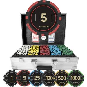 1000 Piece Poker Chip Set with 11.5g Heavyweight Composite Chips and Aluminum Case for Texas Holdem Blackjack Gambling Tournaments Includes Denominations Playing Cards and Dealer Buttons