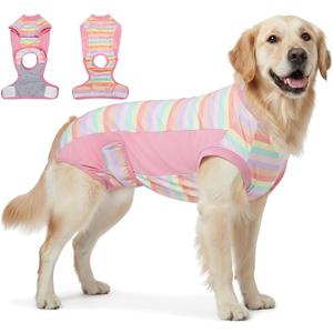 Recovery Suit for Female & Male Dogs After Surgery, Breathable Dog Onesie Cone Alternative, Anti-Licking Surgical Suit for Spay Neuter Wounds (XL(Back:24"-26"), Pink Stripe)