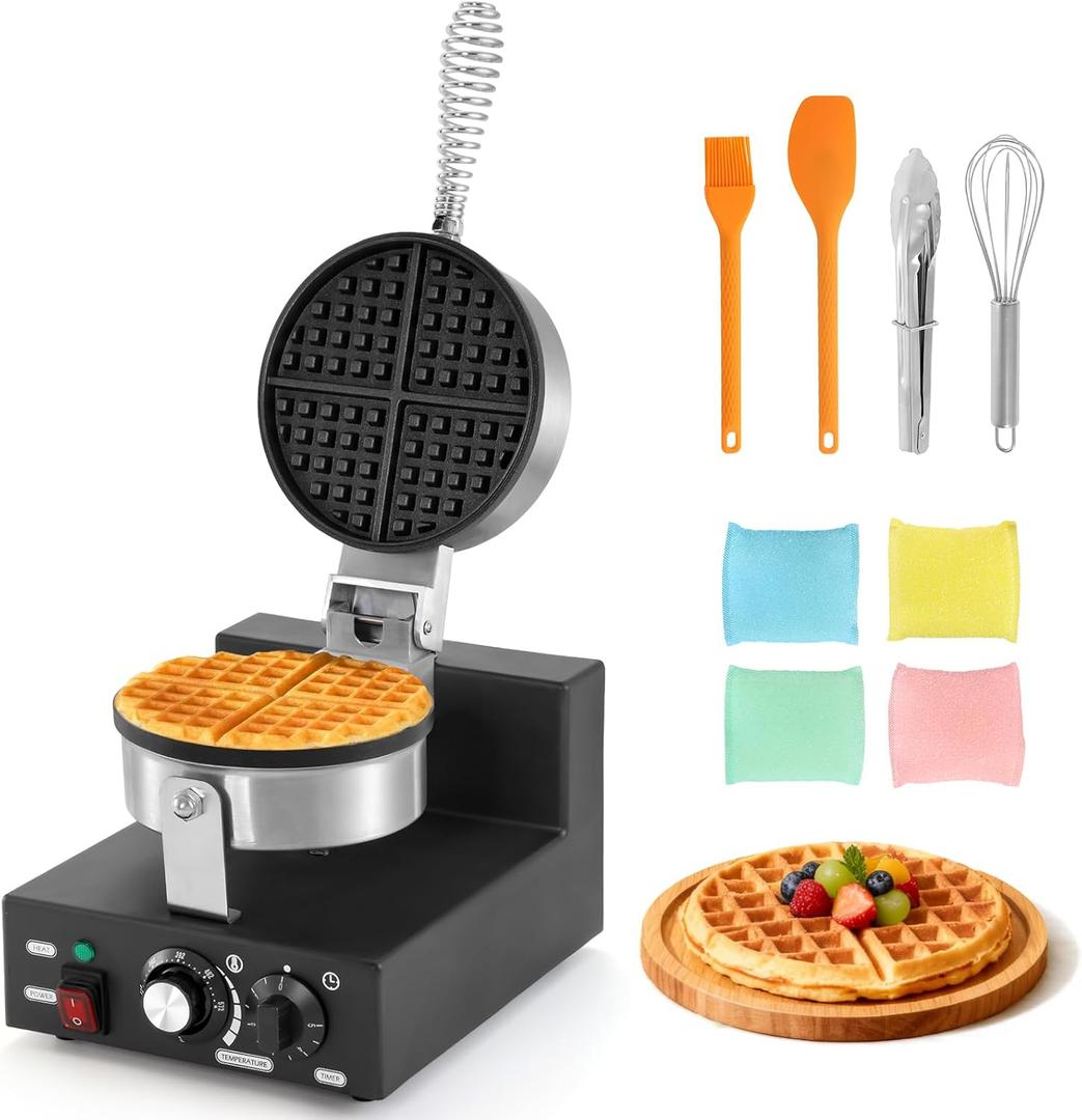 Dyna-Living Commercial Waffle Maker, 1200W Electric Waffle Iron Non-Stick Restaurant Waffle Maker, 122-572 Temp Adjustable Commercial Waffle Maker Machine for Restaurant, Hotel, Kitchen
