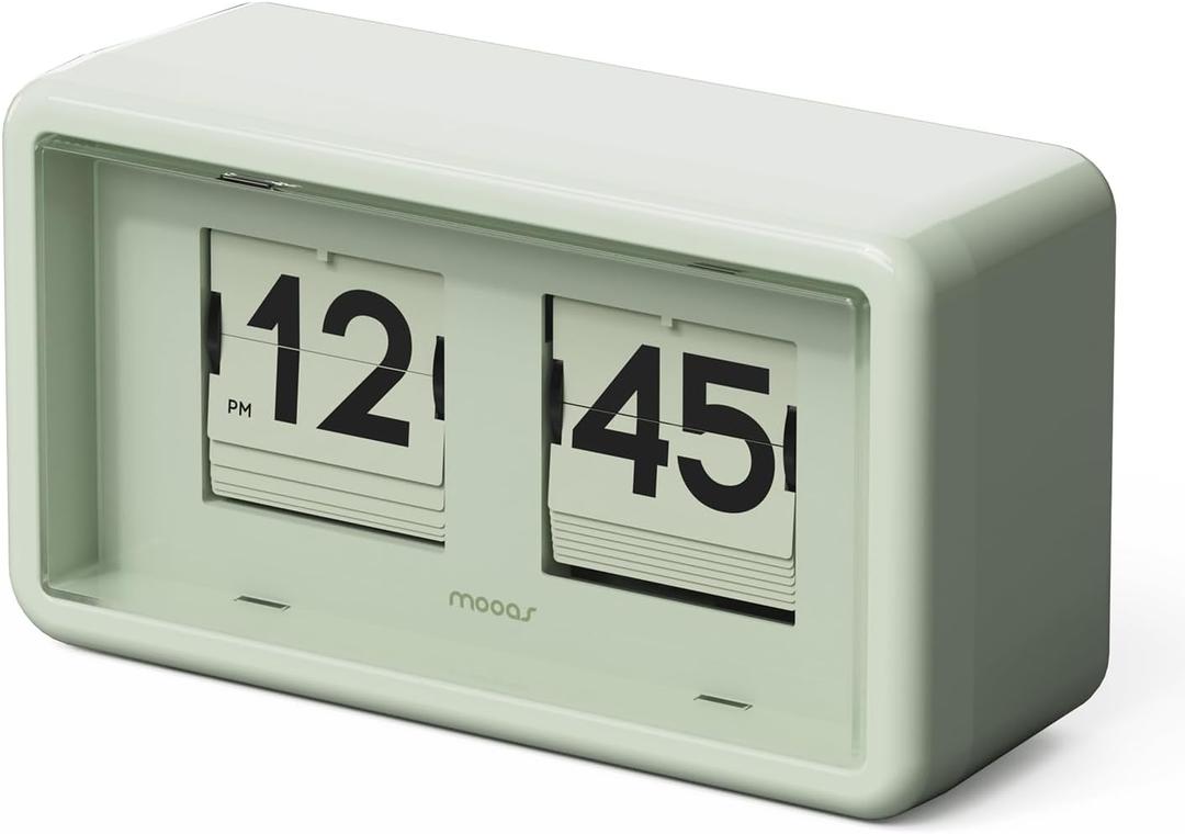Mooas Newtro Flip Desk Clock, Retro Design Auto Flip Clock, Automatic Turning Vintage Flip, Battery Powered, AM/PM, Home Dcor Ideal for Home Office School Hotel Caf (Olive)