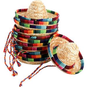 Frcctre 7 Pack Mini Mexican Hat Natural Straw Sombrero Party Hats, 5.5 Inch Carnival Mexican Birthday Cinco de Mayo Party Decoration Costume Hats
