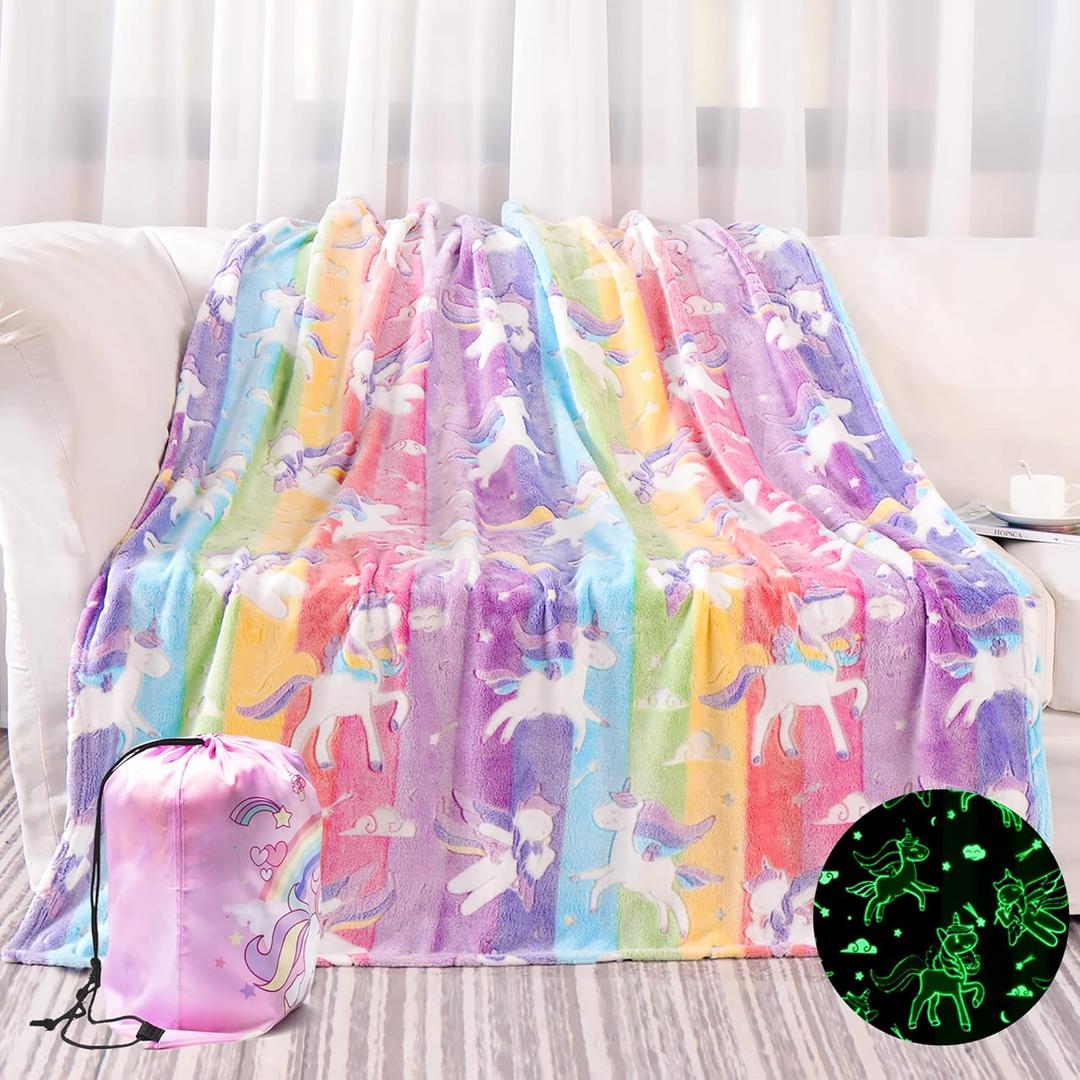 Glow in The Dark Blanket Unicorns Gifts for Girls,Soft Blanket 3 4 5 6 7 8 9 10 Year Old Girl Gifts,Toddler Girls Toys Age 6-8,Gifts for Valentine's Day Birthday Presents,50"x60"