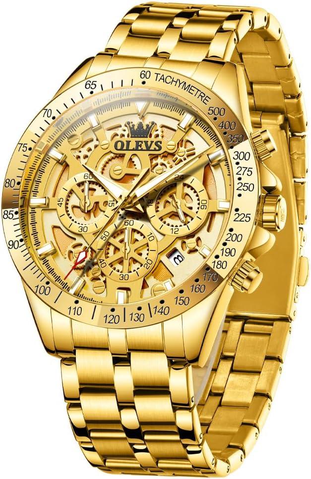 OLEVS Watch for Men Skeleton Business Dress Stainless Steel Waterproof Luminous Mens Wrist Watch