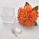 Fule Artificial Silk Rose Flower Centerpiece Arrangement in Glass Vase with LED Light for Home Wedding Decoration (Orange)