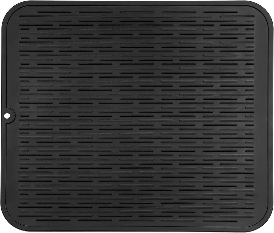 MicoYang Silicone Dish Drying Mat for Multiple Usage,Easy clean,Eco-friendly,Heat-resistant Silicone Mat for Kitchen Counter or Sink,Refrigerator or Drawer Liner Black 2XL 24 inches x 18 inches