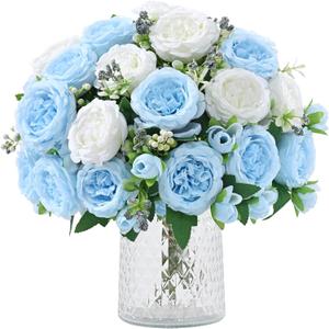 MARTINE MALL 2 Packs Peonies Artificial Flowers, Mixed White Blue Artificial Peonies, Silk Peonies Flowers Fake Peonies Artificial Peony Flowers for Centerpiece Table Wedding Party Home Decor