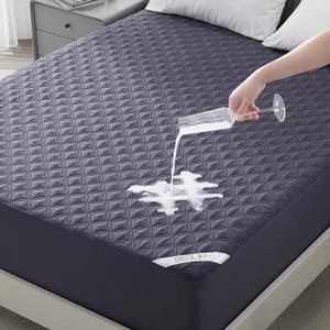 BEDLORE Waterproof Mattress Protector, Queen Size Noiseless Mattress Pad with Deep Pocket 6"-18" Depth, Soft Breathable Bed Mattress Cover Washable for Home, Bedroom, Hotel (Navy Blue)