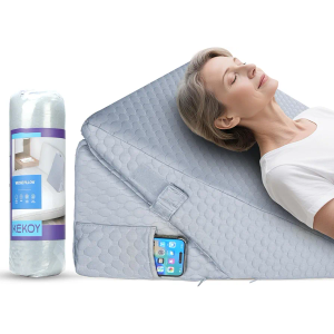 Kekoy Adjustable 9 & 12 Inch Wedge Pillow for Sleeping Apnea, Acid Reflux Relief, Back Pain, Snoring & Post Surgery Recovery, Memory Foam Bed Wedge Pillow with Removable Washable Cover & Handle-Grey