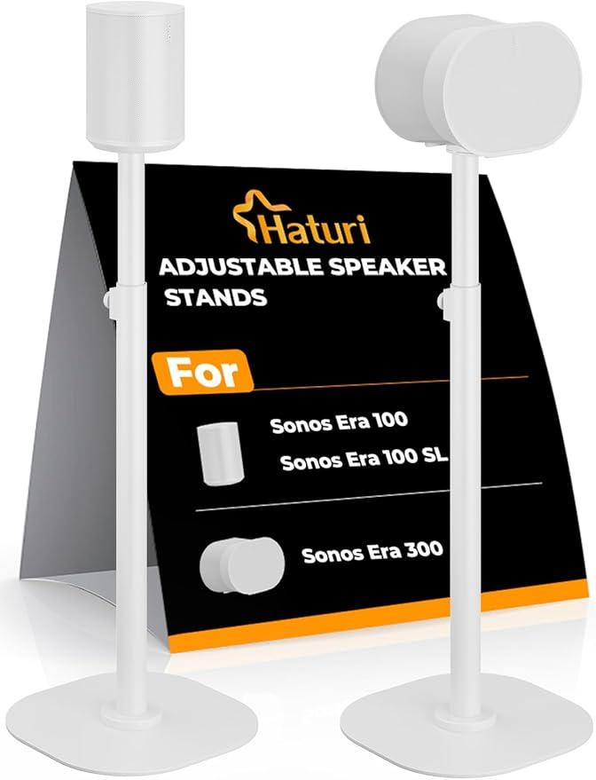 Speaker Stands Pair for Sonos ERA 300, ERA 100 SL & ERA 100, 22''–42" Adjustable Height Floor Stands with Cable Management, Heavy Duty Metal Basem, Speaker Mount White