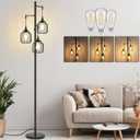 Dimmable Floor Lamp with 3 x 800LM LED Edison Bulbs,Tall Standing Lamp for Living Room,Farmhouse Black Corner Floor Lamp,Bright Industrial Rustic Vintage Tree Pole Light with Cage for Bedroom Office