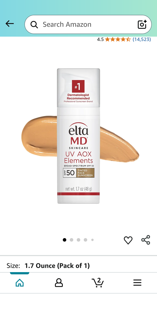 EltaMD UV AOX Elements Tinted Mineral Face Sunscreen Lotion, Tinted Moisturizer for Face SPF 50 with Antioxidants, For Dry Sensitive Skin 1.7 oz Pump