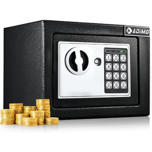 ADIMO Small Money Safe with Keypad and Backup Key, Small Security Box for Home, Dorm, Office, Jewelry and Cash, Easy to Install on Wall or Inside Closet
