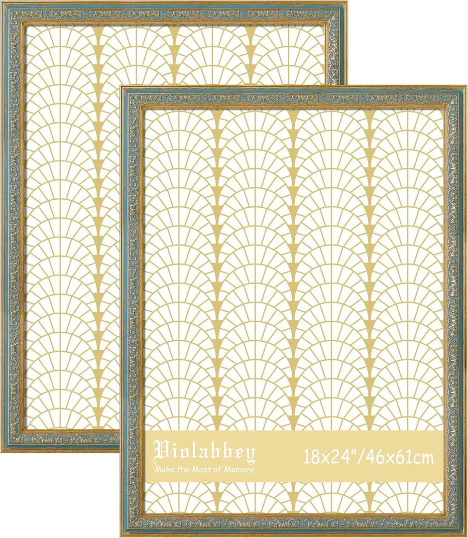 VIOLABBEY 18x24 Poster Frame Blue 2Pack, Vintage Frames Ornate without Mat