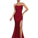 Women's Cocktail Dresses Elegant Black Strapless Slit Mermaid Evening Dresses for Wedding Guest,XL
