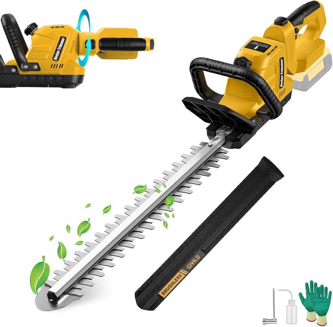 Electric Hedge Trimmer Cordless Compatible with DEWALT 20V MAX Battery, 20-Inch Cordless Hedge Trimmer, Brushless Bush Trimmer, 2/3'' Cutting Capacity, Lightweight & Rotatable Handle(No Battery) (Yellow)