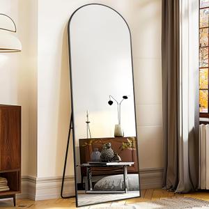 Arched Full Length Mirror with Stand, 57"x20" Free-Standing Leaning Wall-Mounted Mirrors, Elegant Body Mirror for Living Room, Bedroom & Cloakroom, Black (57"L x 20"W, Black-arch)