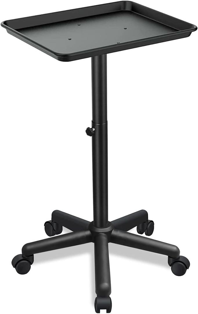 Salon Tray on Wheels, Salon Rolling Tray with Adjustable Height, Hair Stylist Tray, Suitable for Tattoo Tray and Dental Tray (Black)
