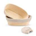 E-far Bread Proofing Basket Set of 2, 10 Inch Oval Dough Bowls for Rising, Sourdough Bread Baking Supplies with Liners for Home and Professional Baking