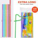 100PCS Flexible Plastic Straws, Colorful Disposable Bendy Party Fancy Straws12.8inch Extra Long Straws Party Decorations