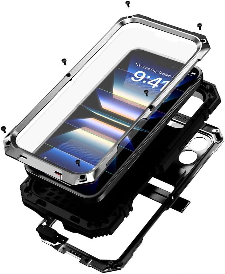 fit for iPhone 16 Case 6.1inch Heavy Duty Rugged [Aluminium Stan] Military Grade Metal Rubber [Built in Screen Protector Camera Lens ] Phone Cover (, fit for iPhone 16 6.1'' 2024) Silver
