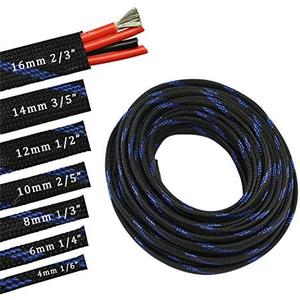 30ft PET Expandable Sleeving Wire Cable Sleeve (1/6", Steel Blue&Black)