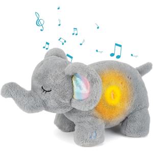 Breathing Stuffed Animal for Anxiety, Baby Soothers for Sleep, Elephant Stuffed with White Noise Pure Music for Anxiety Baby Sleep Aid Enhance 30Min Auto Off