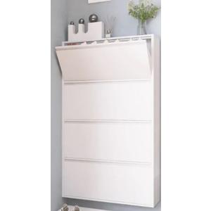 Shoe Storage Cabinet With 3 Flip Drawers, Wall Mount Metal Shoe Organizer For Entryway, Flip Drawer Steel Shoe Rack Cabinet For Indoor Shoe Storage, White