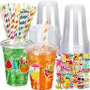50 Set Hawaiian Plastic Cups with Lids and Straws 16oz Summer Tropical Clear Disposable Iced Coffee Cup Bulk with Stickers Luau Theme Party Supplies for Birthday Pool Beach Decorations, about 16 oz / 500 ml