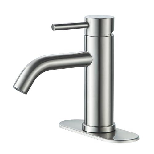 GENBONS Bathroom Faucets One Hole Modern Sink Faucet Brushed Nickel, Single Handle Rv Bathroom Faucet with 3 Hole Deck Plate, Water Supply Lines