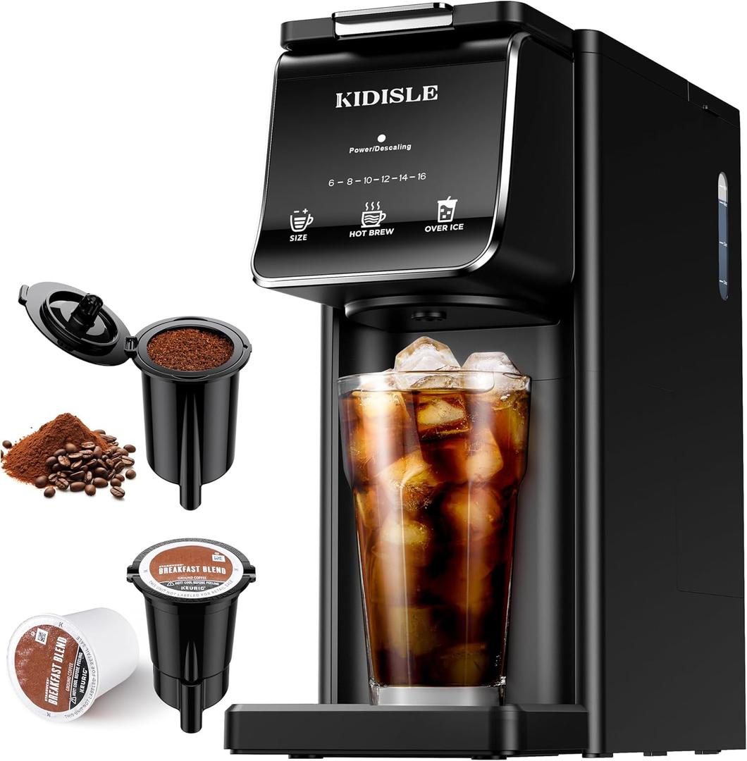 Hot & Iced Single Serve Coffee Maker for K Cup & Grounds, 616oz Brew Sizes, 40oz Water Tank, Reusable Pod Filter, Easy-to-Use, Black