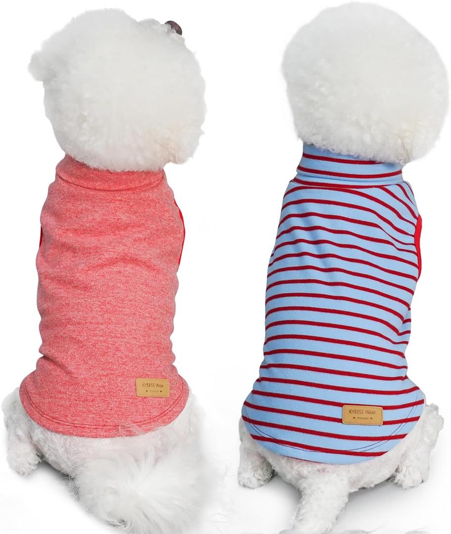 KYEESE 2Pack Dog Sweater Soft Dogs Clothes Warm Pets Clothes Stretchy Pet Sweatshirt Dog Sweaters for Small Dogs Girl Turtleneck Pet Coats Pullover Small Pets Sweaters (Medium (7-11lbs), 7# Stripe+ red)