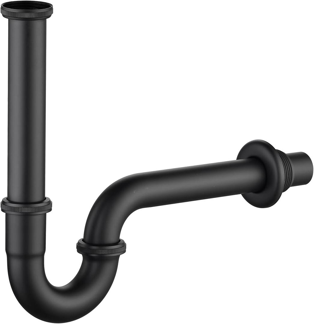 Thickened Brass P Trap: 1 1/4 Bottle P-Trap Bathroom Sink - Sink Trap with Slip Joint Extension Tube - Basin Sink Drain Pipe/Plumbing Replacement Kit (Black)