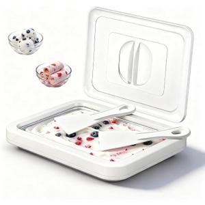 Rolled Ice Cream Maker with Lid, Instant Ice Cream Roller Tray with 2 Spatulas,316 Food Grade Premium Stainless Steel Roll Ice Cream Tray for Fun Family Activities, DIY Parent-Child Time