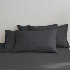 MooMee Bedding Pillowcases Pack of 4 100% Washed Cotton Linen Like Textured Breathable Durable Soft Comfy (Heathered Dark Grey, Queen)