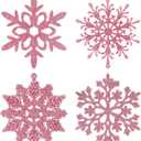 Glitter Snowflake Ornaments, Pink Snowflakes Halloween Christmas 40pcs Hanging Decorations for Xmas,Holiday and Party