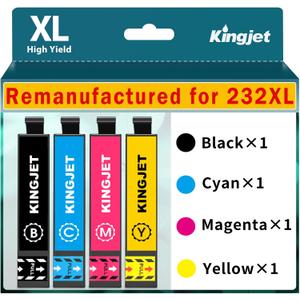 Remanufactured for 232XL Ink Cartridges Combo Pack Latest Upgrade Replacement for 232 Ink Cartridges for Printer XP-4200 Ink XP-4205 WF 2950 WF-2930 Printers Ink,Replacement for 232 XL Printer Ink (232XL Black, Cyan, Magenta, Yellow)