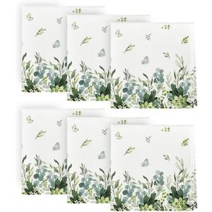 Horaldaily Spring Summer Cloth Napkins 18 x 18 Inch, Eucalyptus Floral Party Dinner Decoration Washable Napkins Set of 6 (Green)