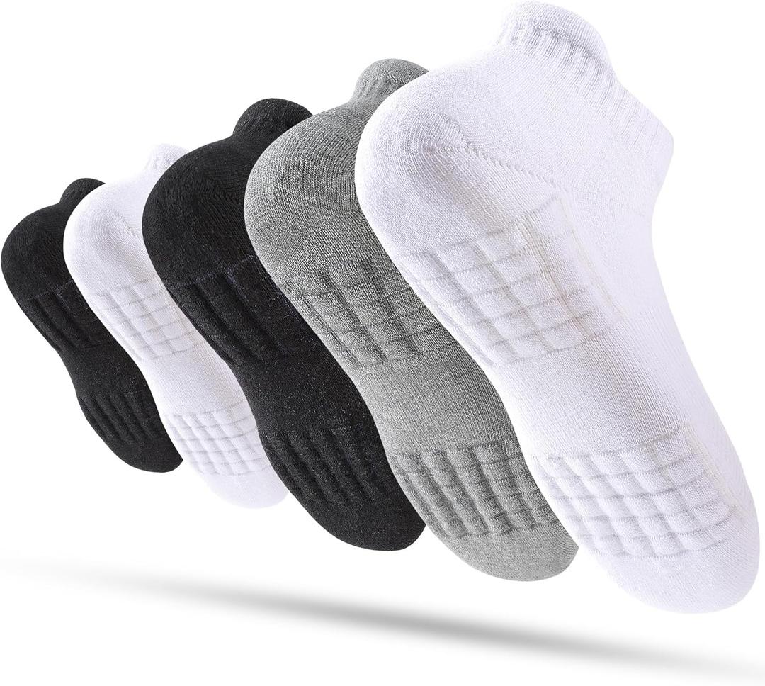 Women's Ankle Athletic Running Socks, Anti-Blister Cotton Cushioned Wicking Socks (5 Pairs) (9-11, Multicolor)