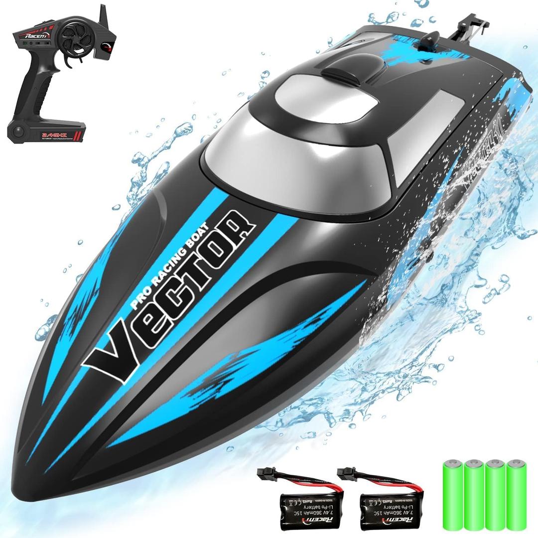 VOLANTEXRC RC Remote Control Boat for Pool2.4Ghz Control Rc Boats for AdultsLake Electric Boat with Water Cooling System 2Rechargeable Batteries (Black)