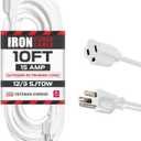 Iron Forge Cable 12 Gauge Outdoor Extension Cord 10 Ft, SJTOW 12/3 Heavy Duty White Extension Cord 3 Prong, Oil Resistant & Flame Retardant