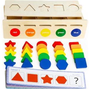 LovesTown Wooden Shape Sorting Box Montessori Learning Toy for Toddlers Early Educational Sorting and Matching Game