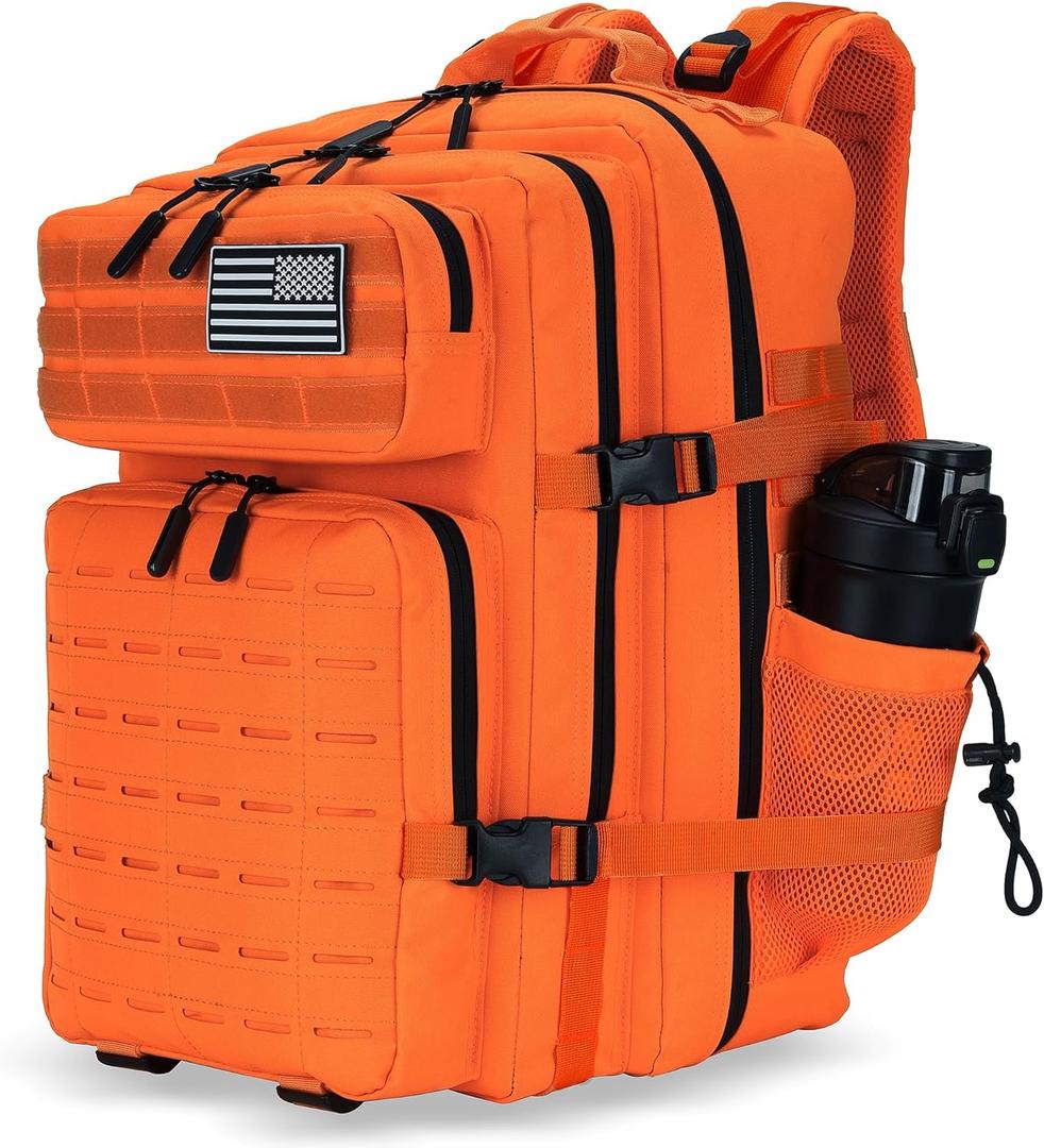 Military Tactical Backpack 45L/25L 3 Day Assault Pack Molle Daypack Hiking Backpack for Men and Women (Orange)