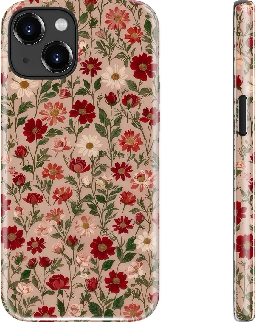 Goodon for iPhone 15 Case - Wireless Charging - Dual-Layer Hard Shell & Silicone Cover - Protective Phone Case with Cute Wildflower Designs for Women - Dainty Floral Pattern