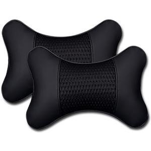 2 Pack Car Headrest Pillow PU Leather Car Neck Pillow for Driving Seat Breathable Automotive Neck Support Adjustable Cute Auto Neck Pillow Neck Shoulder Pain Relief for Travel(Black)