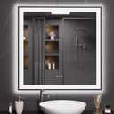 LOAAO 32"X32" LED Bathroom Mirror Black Framed, Anti-Fog, Dimmable, Lighted Bathroom Vanity Mirror for Wall, Memory Function, Tempered Glass