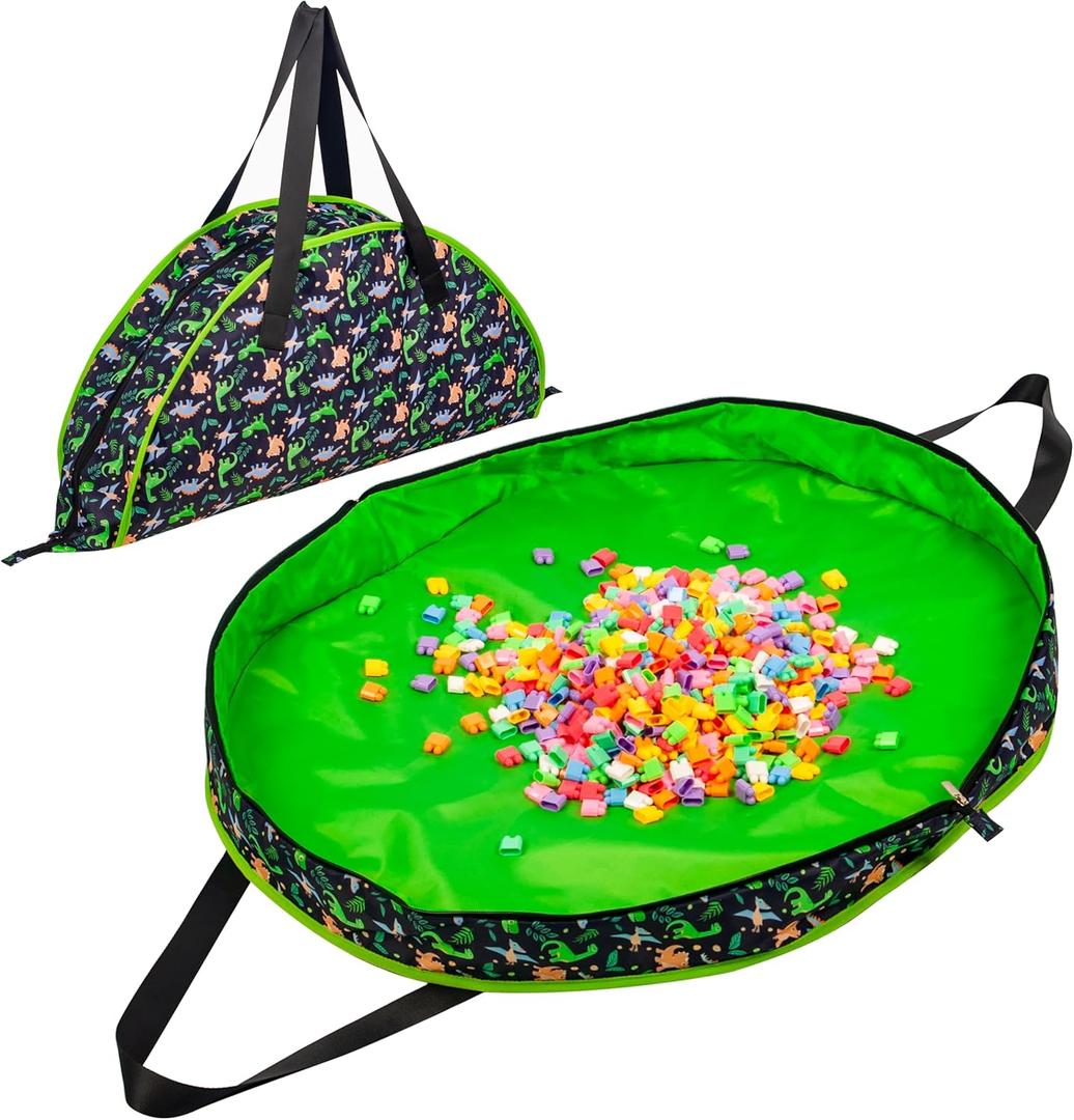 Kids Toy Storage Organizer Play Mat Bag for Lego Large Zippered Baby Tidy Toy Storage Bag Portable Fold Up Neat Easy Clean Up Container Bag for Children home and travel (Dinosaur)