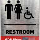 Unisex/Wheelchair Bathroom Sign by GDS - ADA Compliant, Wheelchair Accessible, Raised Icons, & Grade 2 Braille - Includes Adhesive Strips for Easy Installation - Bathroom Signs for Business, Restroom Sign, Restroom Signs for Business - 6" W x 8" H (Brushed Aluminum) - Made in USA
