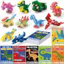 Valentines Day Cards for Kids School  30 PACK Dinosaur Building Block Valentines with Dinosaur Valentine Day Cards for Kids Classroom, Class Valentine's Gifts for Boys & Girls Ages 3–12, 120 PCS